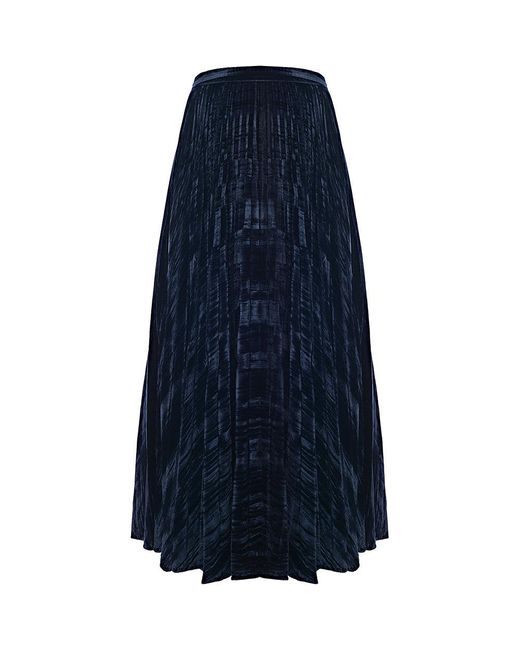 Emilia Wickstead Blue Elta Double Crepe Ls Rd Nk Cross Waist Midi Dress W Flared Skirt