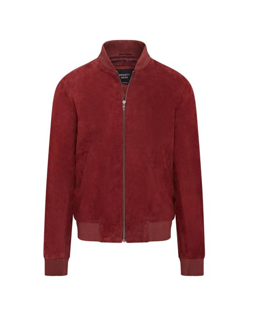 Infinity Leather Red Soft Goat Suede Ma-1 Varsity Bomber Jacket for men