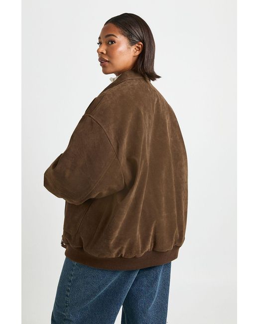 Boohoo Brown Plus Suede Bomber Jacket