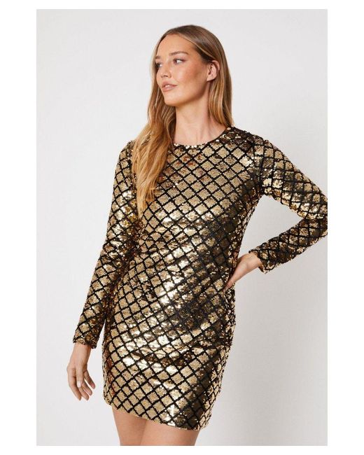 Oasis Metallic Diamond Velvet Sequin Bodycon Mini Dress