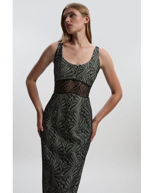 Karen Millen Black Premium Lace Tailored Pencil Maxi Dress