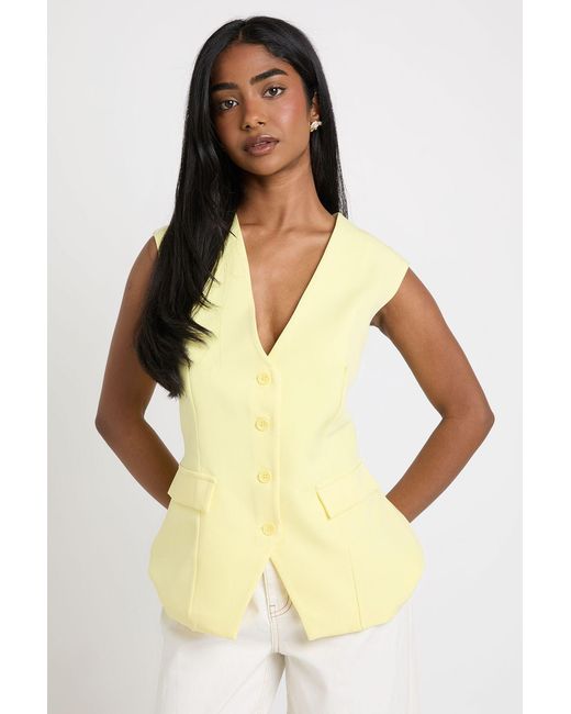 Boohoo Yellow V-Neck Pocket Detail Waistcoat