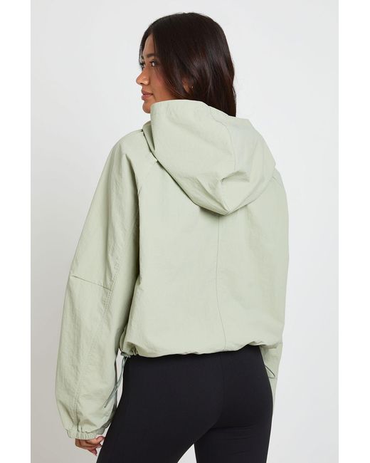 Boohoo Natural Nylon Funnel Neck Hooded Zip Through Jacket