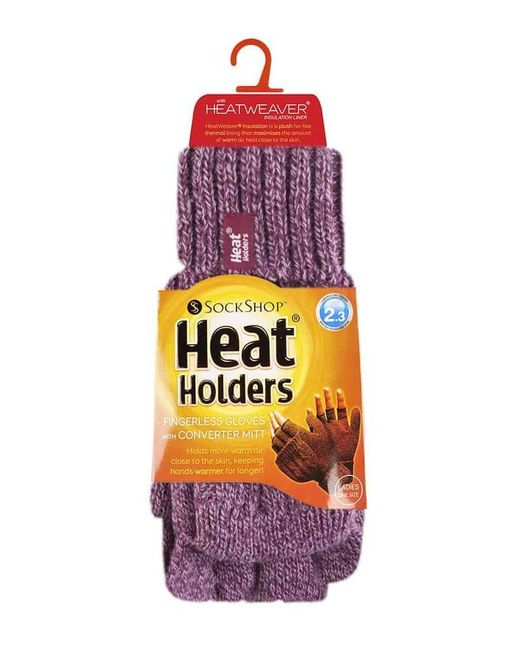 Heat Holders Purple Thermal Converter Fingerless Cable Knit 2.3 Tog Gloves