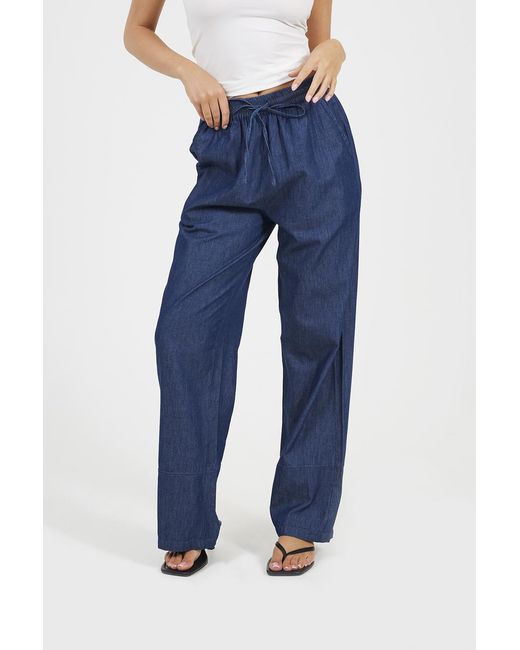 Brave Soul Blue Chambray Straight Leg Trousers