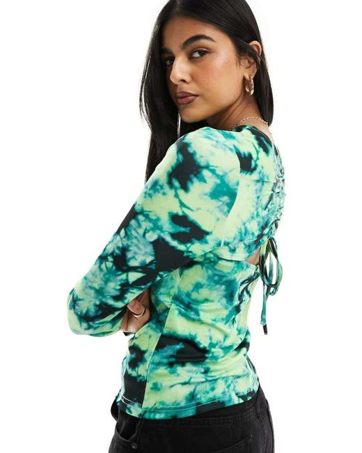 Pieces Green Long Sleeved Tie Dye Jersey Top