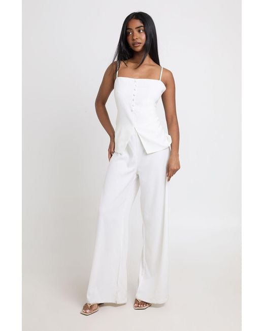 Boohoo White Bandeau Tailored Wide Leg Jumpsuit