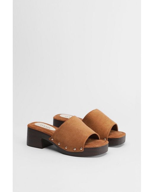 Oasis Natural Henrie Faux Suede High Heeled Mule Sandals