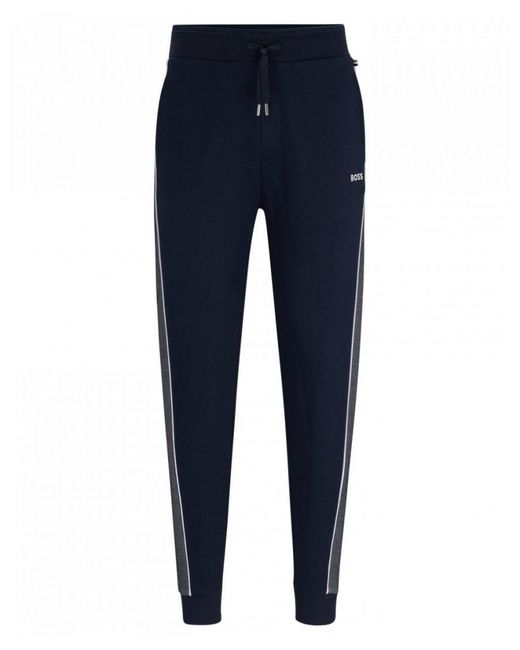 Boss Blue Loungewear Tracksuit Bottoms With Embroidered Logo for men