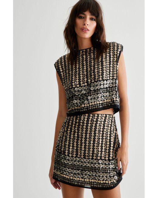 Nasty Gal Black Hand Embellished Linear Stud Boxy Crop Top
