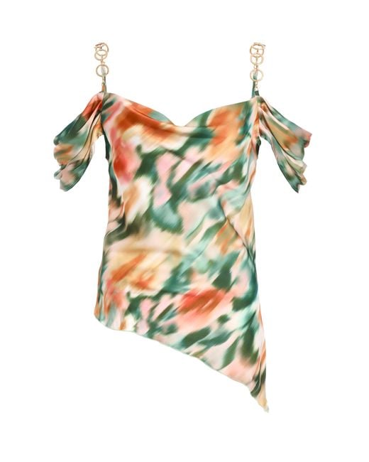 Quiz Multicolor Multicoloured Marble Print Satin Asymmetric Top