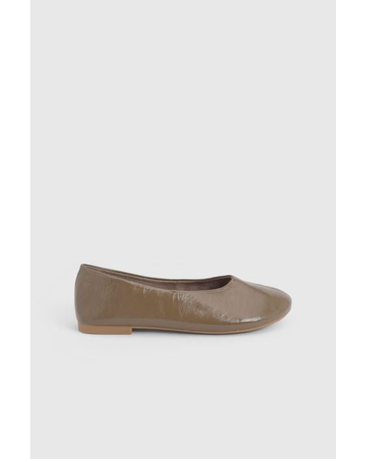 Faith White Bonnie Faux Patent Leather Seam Detail Ballet Pumps