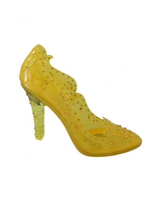 Dolce & Gabbana Yellow Floral Crystal Cinderella Heels Shoes