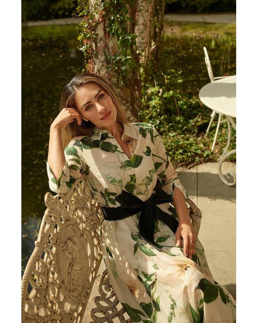 Karen Millen Green Lydia Spring Floral Silk Cotton Woven Shirt Dress