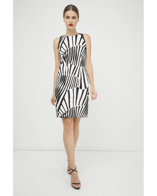 Conquista White Fitted Sleeveless Print Dress