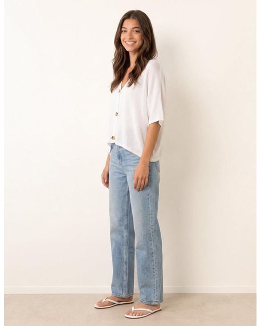 Blue Vanilla White Thin Knit Button Front Boxy Cardigan