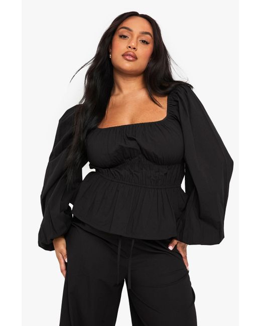 Boohoo Black Plus Cotton Off The Shoulder Top