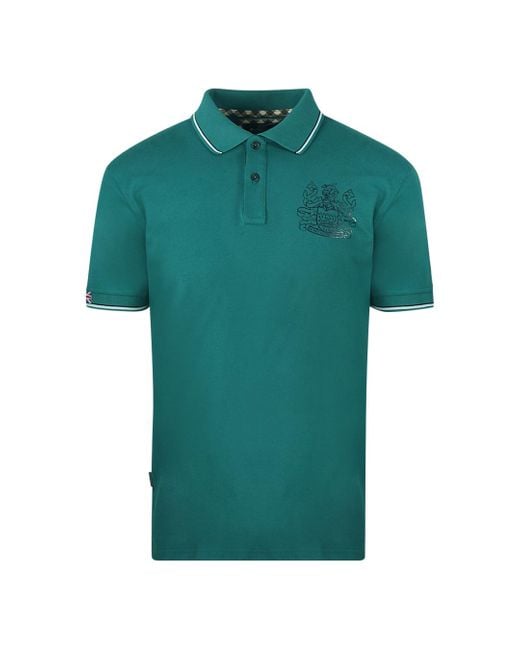 Aquascutum Green Aldis Crest Polo Shirt Cotton for men