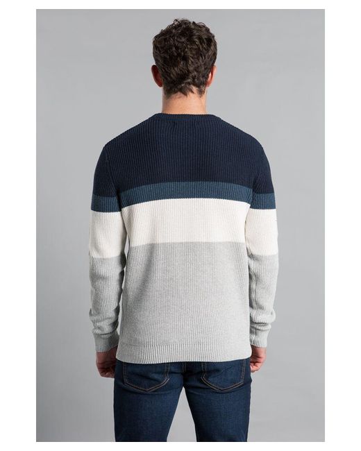 Kensington Eastside Gray Striped Waffle Knit Crew Neck Jumper for men