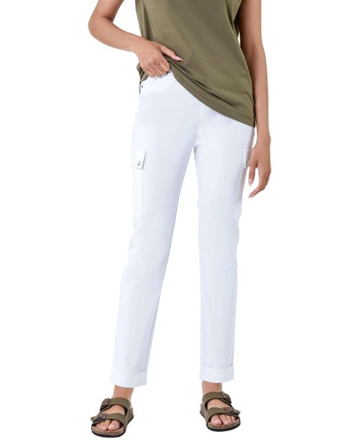 Roman White Turn Up Stretch Cargo Trousers
