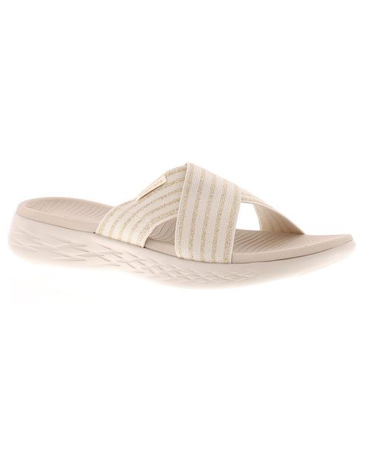 Skechers White Wedge Sandals On The Go 600 Stunni Slip On Natural