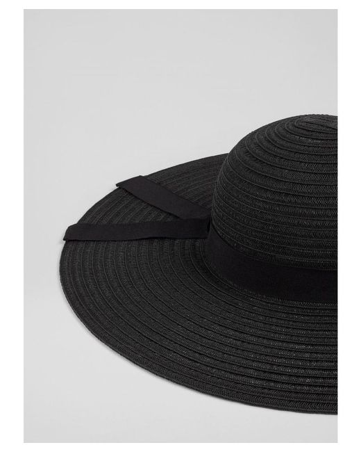 L.K.Bennett Black Wide Brim Striped Raffia Hat