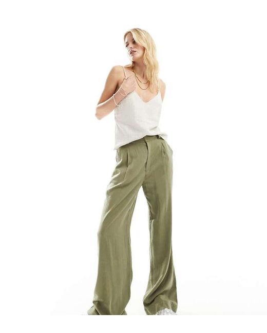 ASOS Green Design Relaxed Straight Leg Trousers With Linen