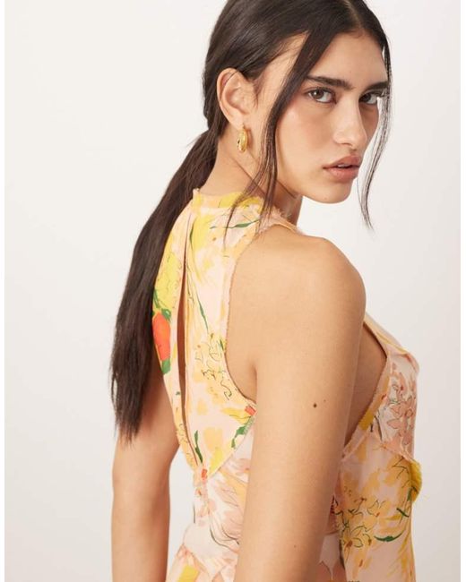 ARRANGE Natural Racer Neck Raw Edge Panelled Maxi Dress