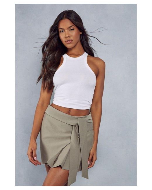 MissPap Gray Tailored Pleated Wrap Detail Mini Skirt