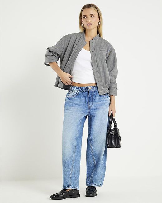 River Island Blue Barrel Jeans Petite Denim Elasticated Cotton