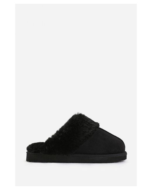 Where's That From Black Faux Fur Slip-On Comfort Slippers