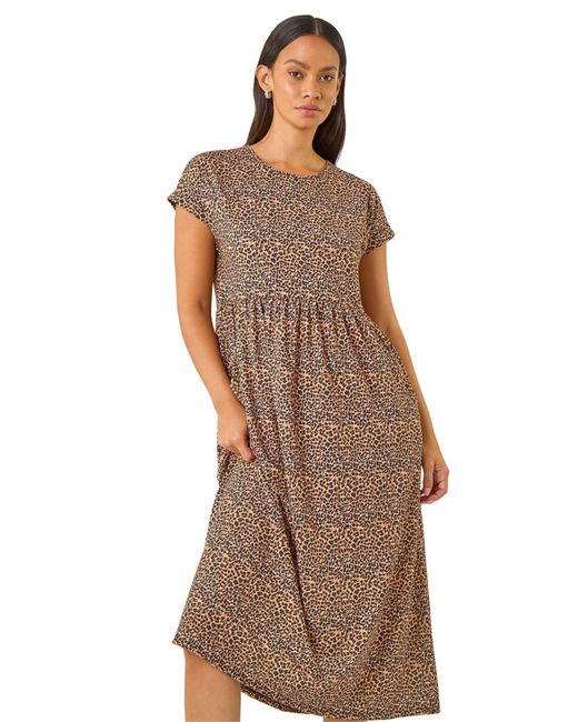 D.u.s.k Brown Leopard Print Midi Stretch Dress