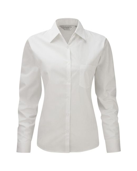 Russell White Jerzees Ladies/ Long Sleeve Pure Cotton Work Shirt