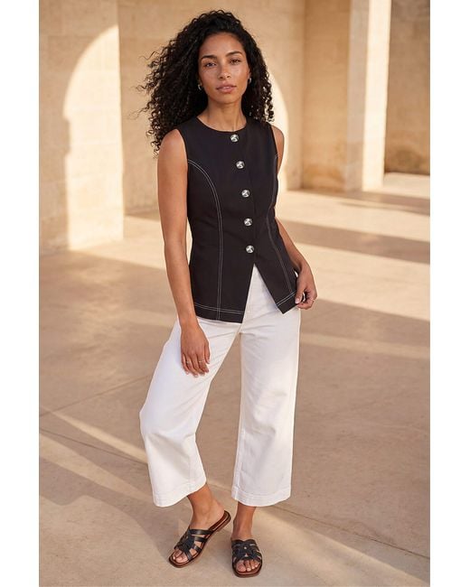 Roman Black Contrast Stitch Waistcoat
