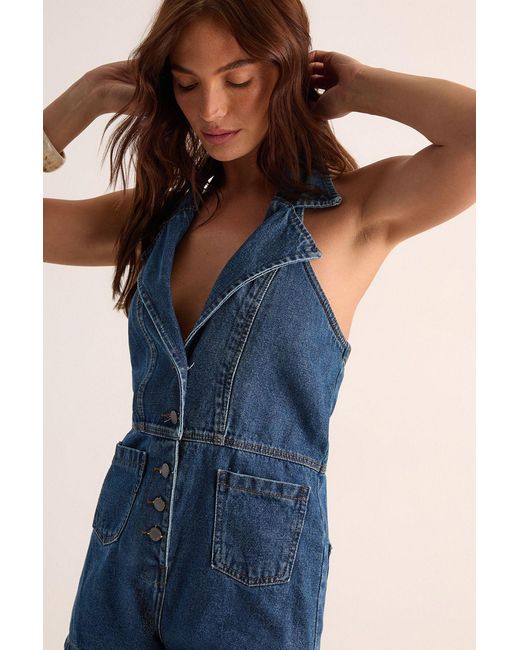 Nasty Gal Blue Denim Waistcoat Playsuit