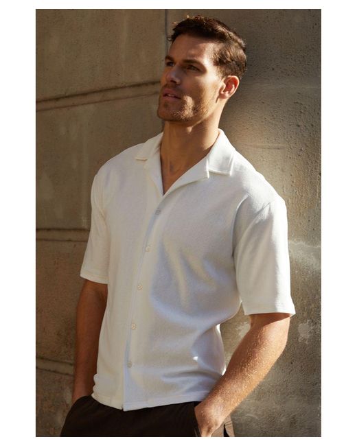 Threadbare Brown 'Robbie' Textured Short Sleeve Cotton Shirt With Stretch for men