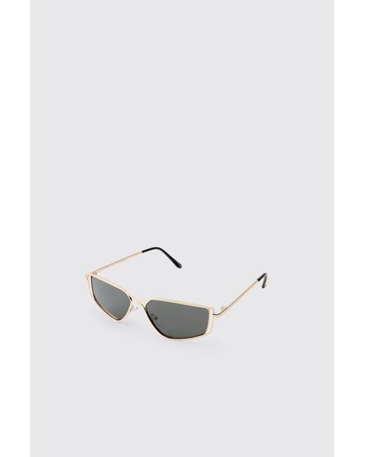 BoohooMAN White Vintage Wire Frame Geometric Sunglasses for men