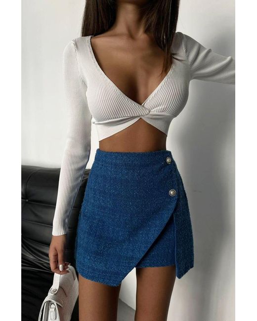 Hiccup Black Tweed High Waist Asymmetrical Buttoned Mini Skirt
