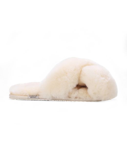 Infinity Leather Pink Sheepskin Slippers Warm Winter Fur Crossover