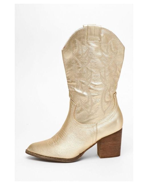 Quiz Natural Foil Western Ankle Boots