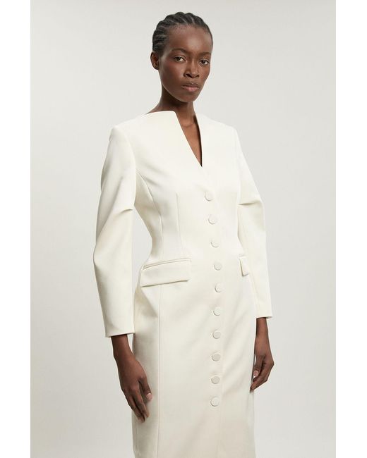 Karen Millen Natural Tailored Satin Button Through Midi Dress