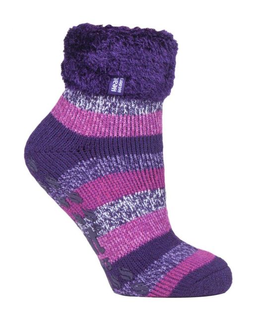 Heat Holders Purple Thermal Slipper Bed Socks With Non Slip Grips