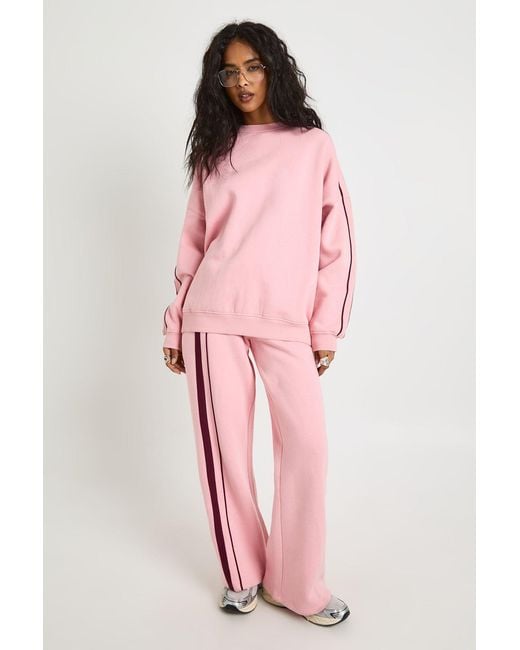 Boohoo Pink Double Side Striped Oversized Sweatshirt