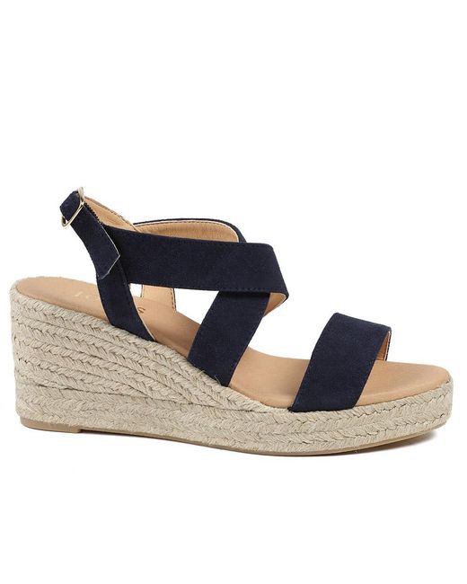 Jones Bootmaker Blue Romilly Leather Wedge Heeled Espadrilles