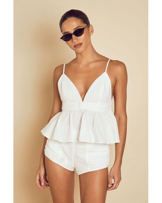 MissPap White Broderie Mix Peplum Top