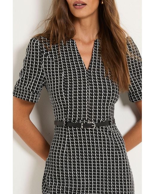 Wallis Black Check Ponte Belted Midi Dress