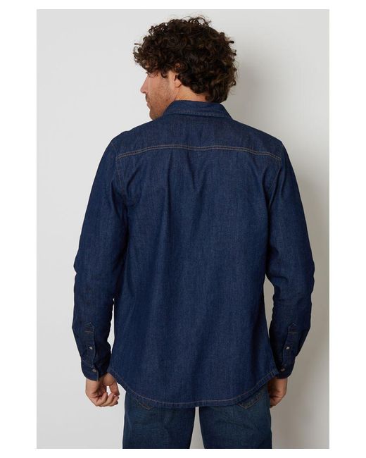 Threadbare Blue Dark 'Riper' Denim Long Sleeve Cotton Shirt for men