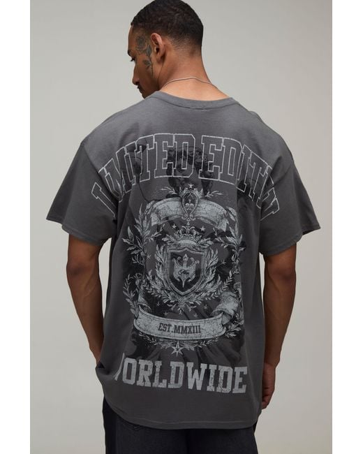 BoohooMAN Gray Oversized Limited Edition Over The Seams Print T-Shirt for men