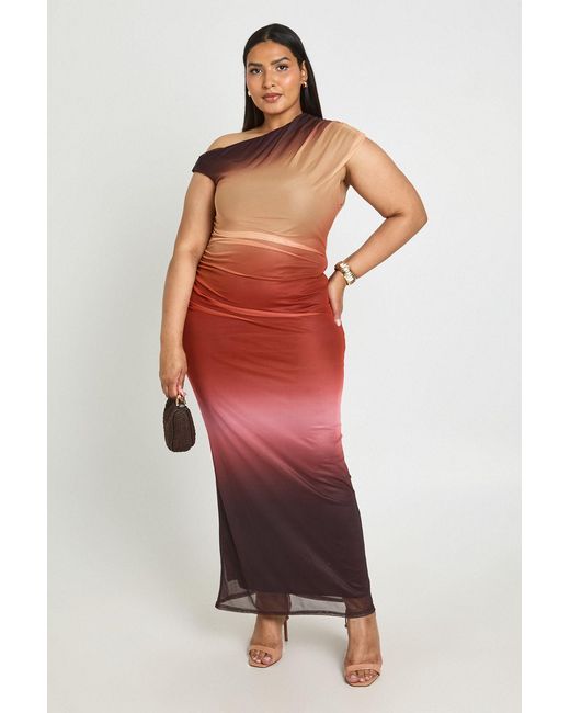 Boohoo Red Ombre Mesh Asymmetric Maxi Dress