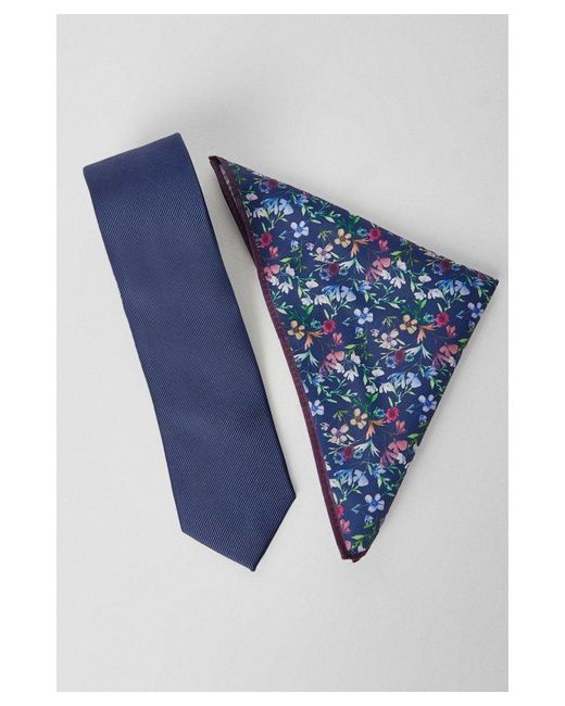 Burton Blue Autumn Tie And Floral Pocket Square for men